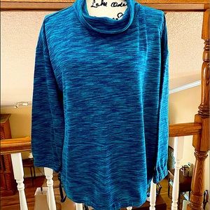 Talbots Blue Teal Space-Dyed Cowl Neck Sweatshirt, Size XLp